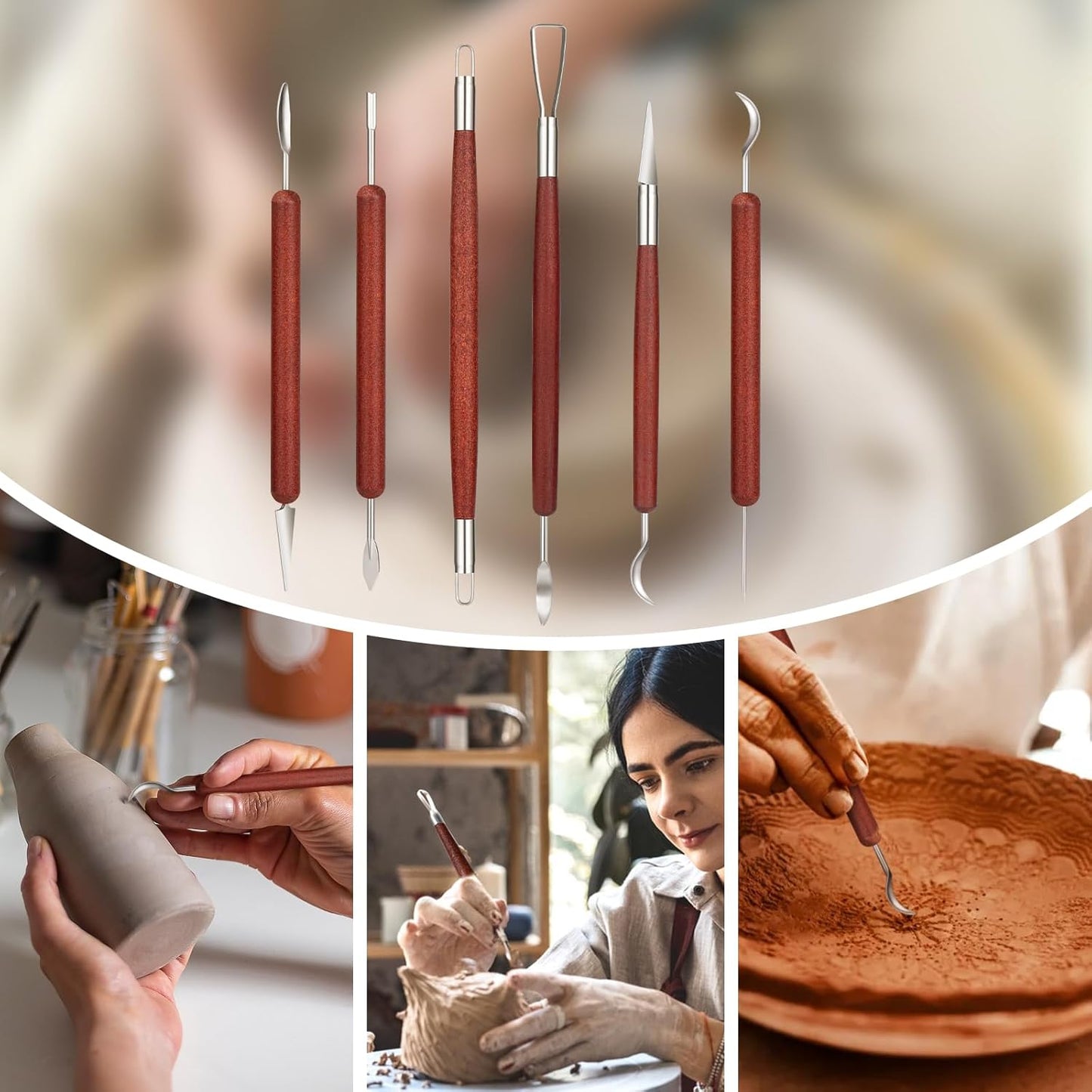 Amrules Clay Tools Kit, 12 PCS Polymer Clay Cutter Tools, Rectangle Shape Acrylic Press Board and Roller Pin Supplies Suitable for Shaping, Carving, Pottery Craft and DIY Projects