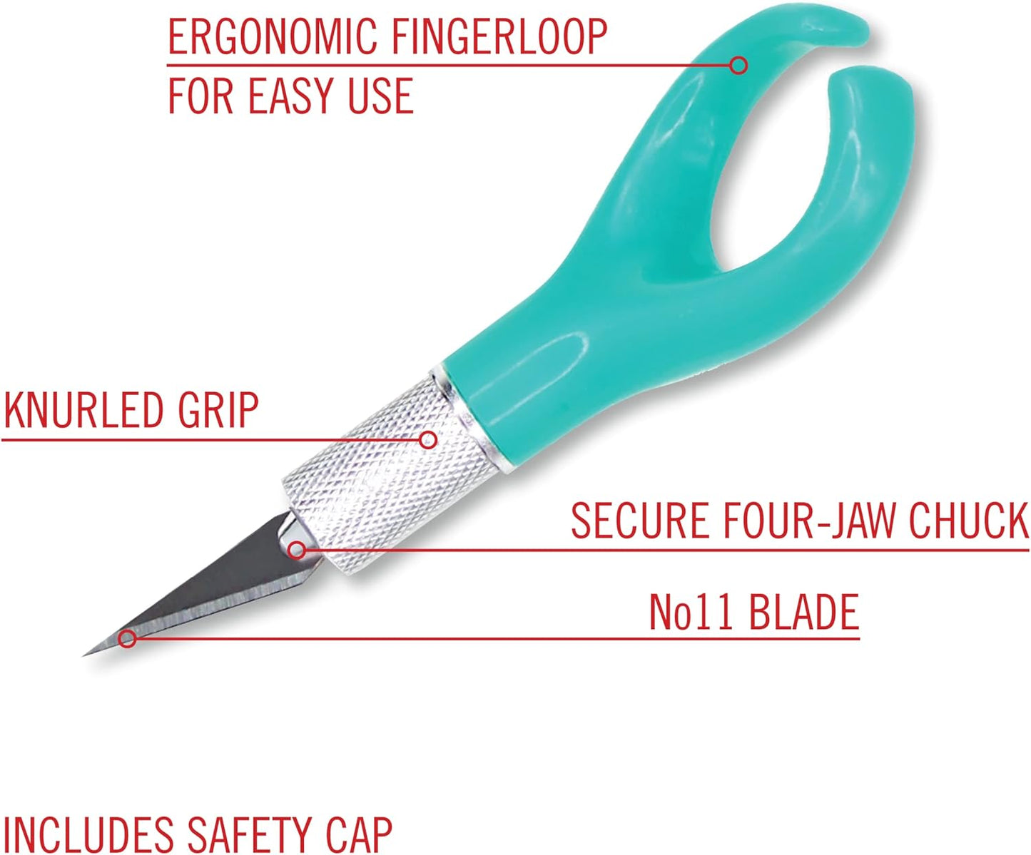 Excel Blades K71 Fingertip Craft Knife – 7-Inch Ergonomic Hobby Knife with Finger Loop – Precision Cutting Tool for Paper, Vinyl, Foam, and Stencils – Includes #11 Blade and Safety Cap – Teal Green