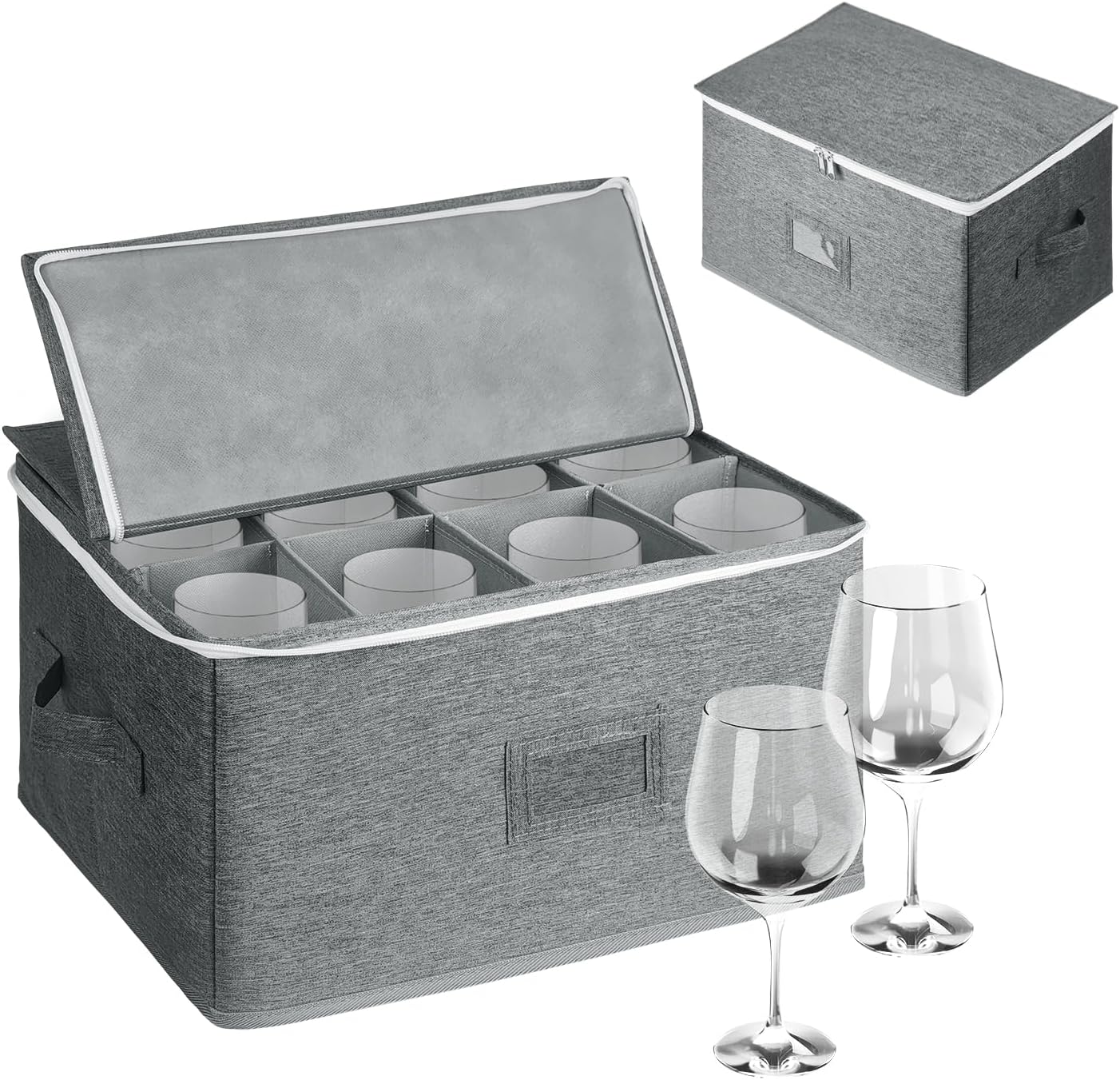Grekos Flatware Utensil Storage Case, Silverware Storage Box with 4 Adjustable Dividers and Removable Lid, Cutlery Case Utensil with 5 Compartment Storage for Spoon Fork Knives Tableware (Gray)
