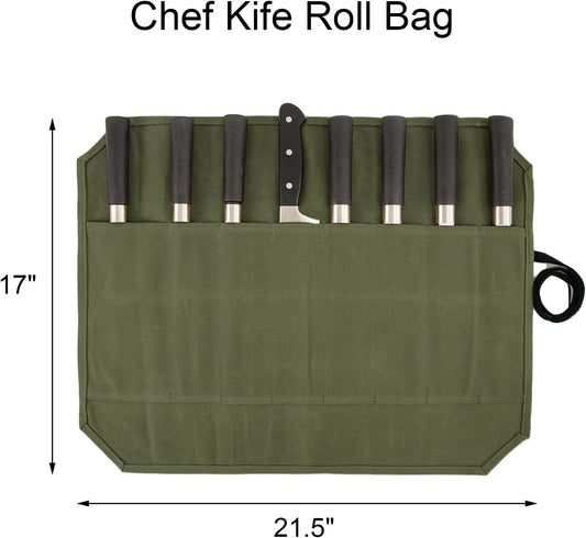 Knife Roll,Waxed Canvas Knife Bag,Heavy Duty Knife Case,Chef Knife Bag Roll with 8 Slots for Knives and Kitchen Tools,Knife Roll Bag For Chefs Culinary Traveling,Knives Pouch Holder Wrap (Khaki)