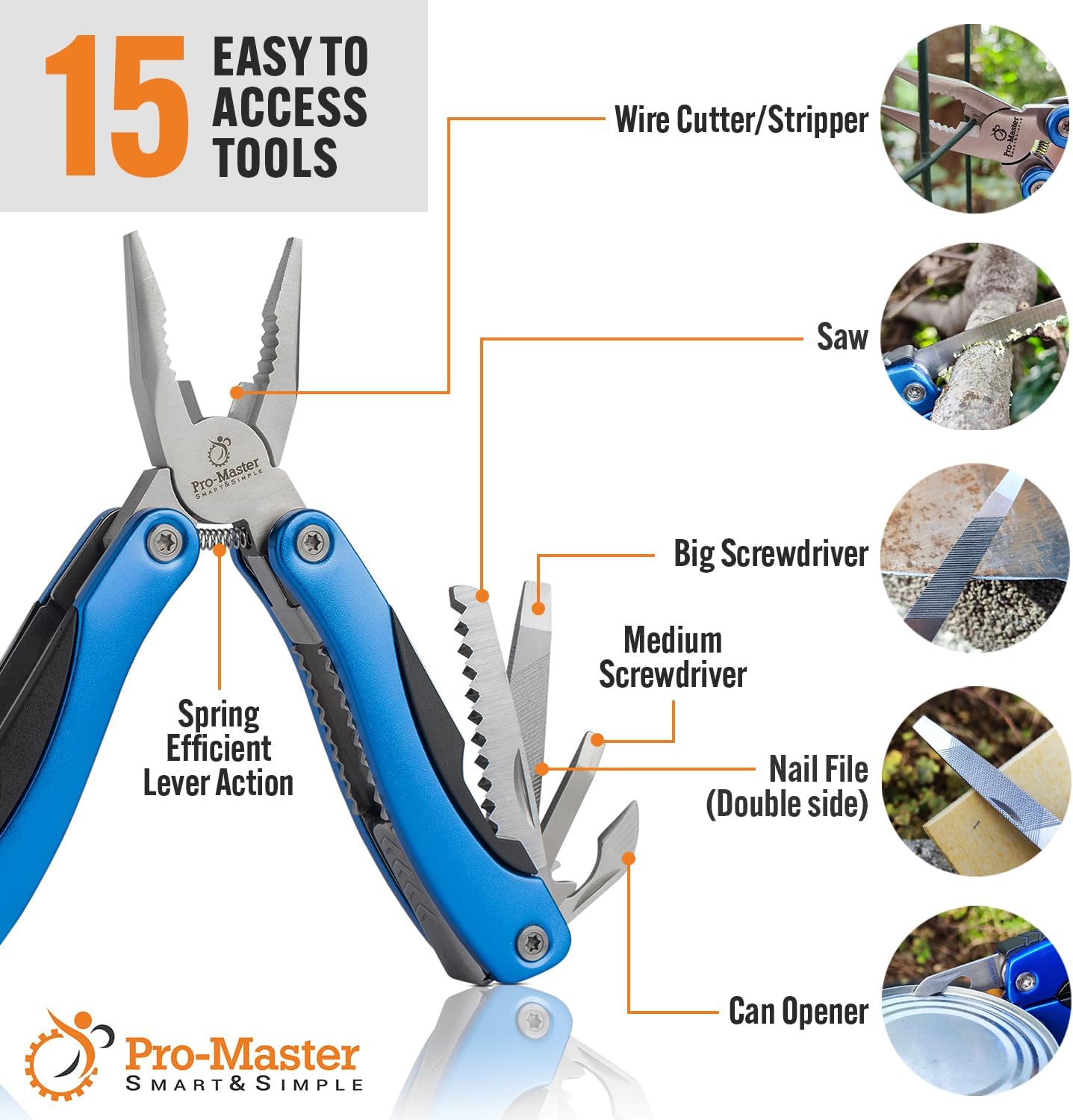 15-in-1 Multitool Pocket Knife, Multipurpose Stainless Steel All In One Tool for Camping Hiking Survival Travel Home - Portable Heavy Duty Folding Utility Multi Tool with Self-Locking