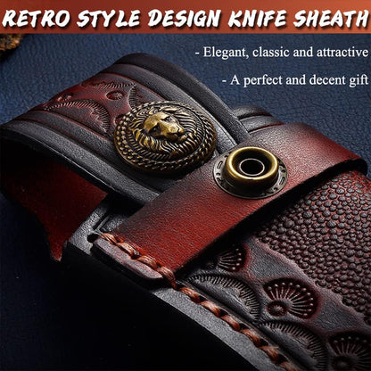 Omesio Pocket Knife Sheath, 4.53" Folding Leather Case, Horizontal Belt Sheath