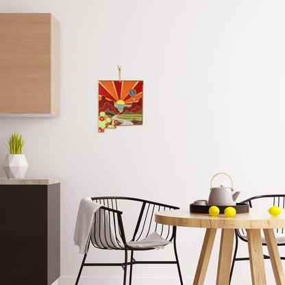 Totally Bamboo North Carolina State Shaped Cutting Board and Charcuterie Serving Platter with Artwork by Summer Stokes, Includes Hang Tie for Wall Display 18" x 8" x 5/8" - Colors B