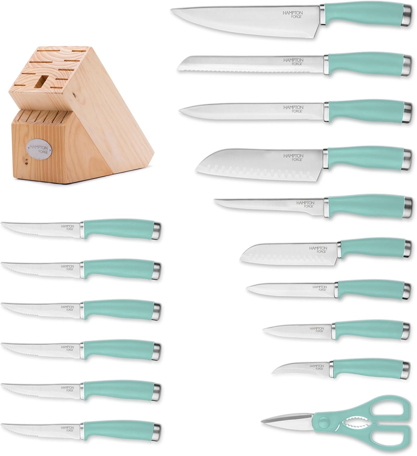 Hampton Forge Epicure True Aqua Knife Block Set, 15 Piece