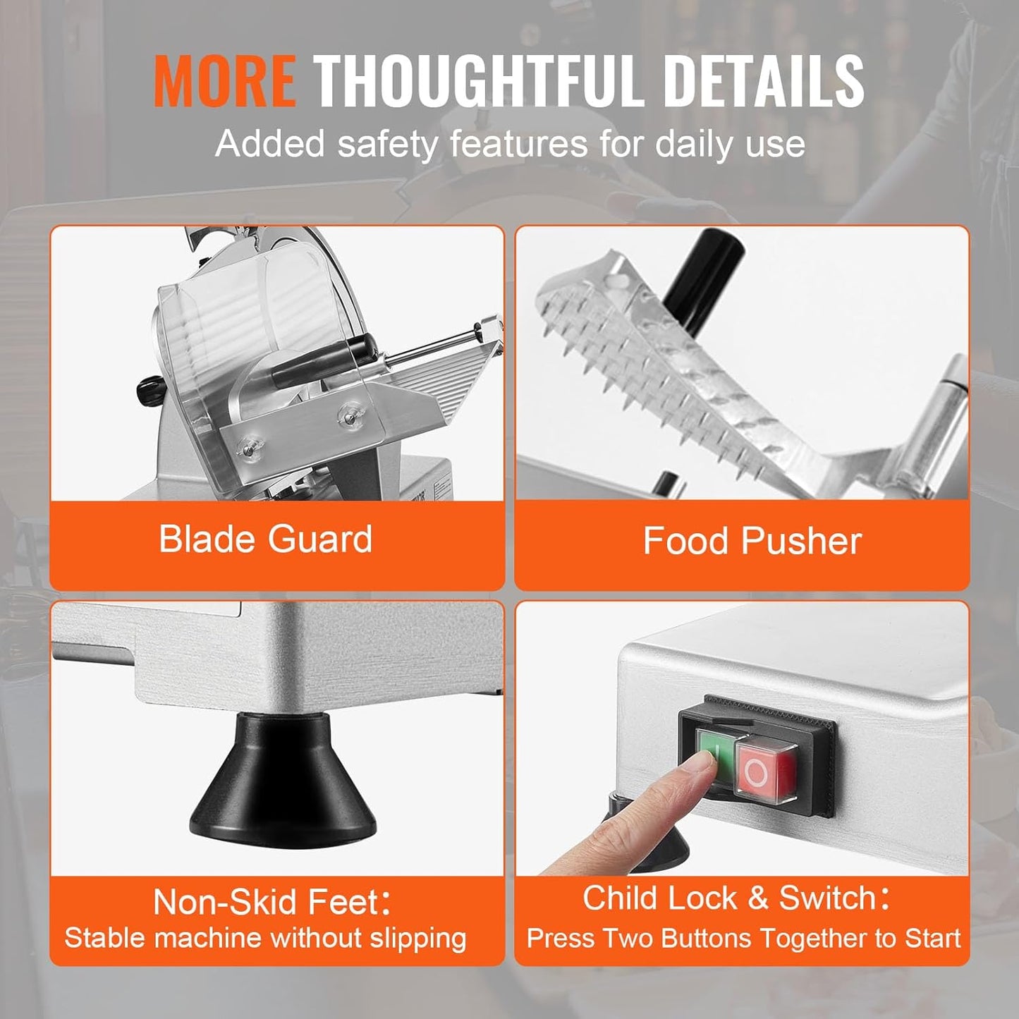 VEVOR Meat Slicer, 7.5 inch 200W Electric Deli Slicer Machine with SUS420 Blade, 0-0.6 inch Adjustable Thickness, ETL Certified Home Food-Slicer for Meat, Ham, Baguett, Steak