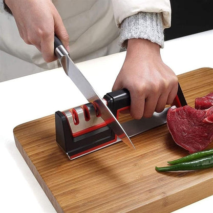 3-Stage Knife Sharpener - Pull-Through Manual Sharpening System with Ergonomic Handle Grip to Restore and Sharpen Straight Kitchen Knives