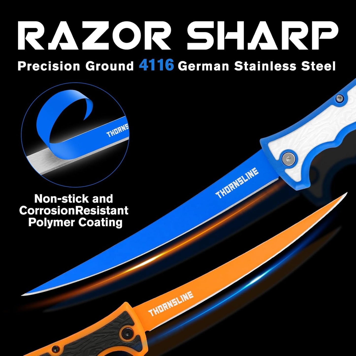 Folding Fillet/Fishing/Camping/Hunting Knife, Ultra-Sharp G4116 German Stainless-Steel Blades, Non-Slip Handles,7 ½ inch folded,13 ½ inch overall Length, 2025 New Upgraded Knife
