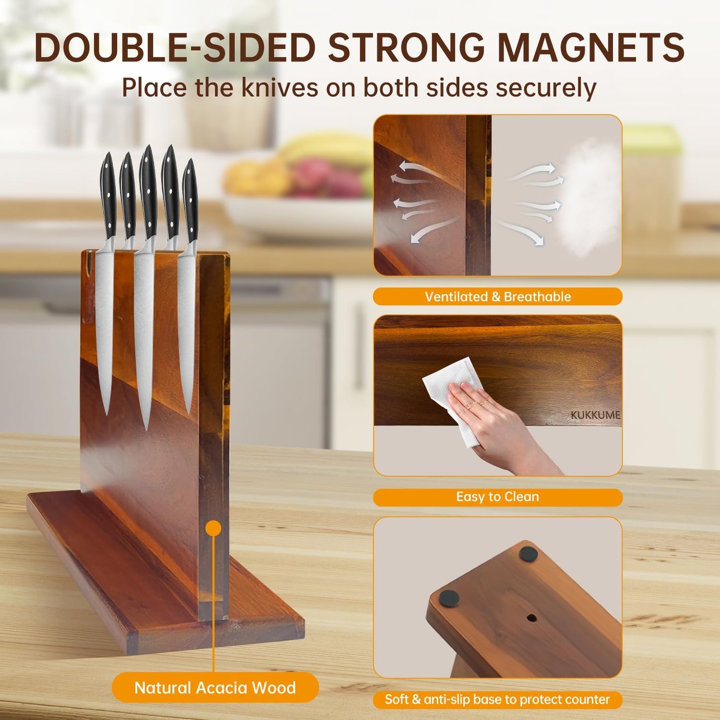 Magnetic Knife Block Holder Knife Holder Magnetic Knife Block Magnetic Knife Holder Wood Knife Set Holder Stand Knives Storage Rack for Small and medium-sized knives