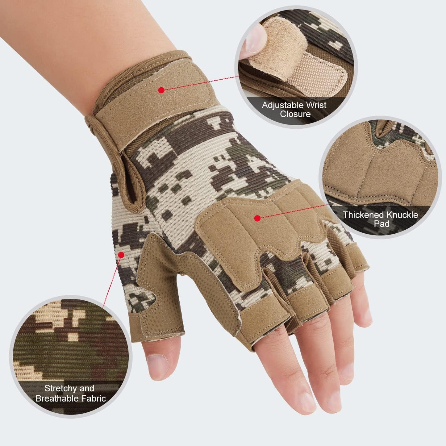 FIORETTO Fingerless Workout & Exercise Gloves for Gym, Weight Lifting, Airsoft, Shooting, Hunting, Hiking, Cycling, Driving, Motorcycle, Climbing M210603