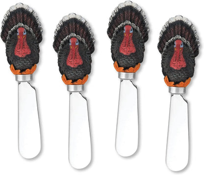 Supreme Housewares Harvest Cheese Spreaders, Hand-Painted Resin Handles with Stainless Steel Blades for Spreading Cream Cheese, Butter, and Jam, Assorted Thanksgiving Designs, Set of 4