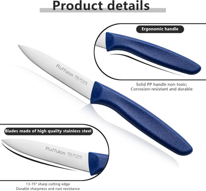 Paring Knife Fruit Knife Set (6 Pieces), Ultra Sharp Stainless Steel Vegetable and Fruit Knife with PP Plastic Ergonomic Handle for Cutting Fruits and Vegetables.Multi.