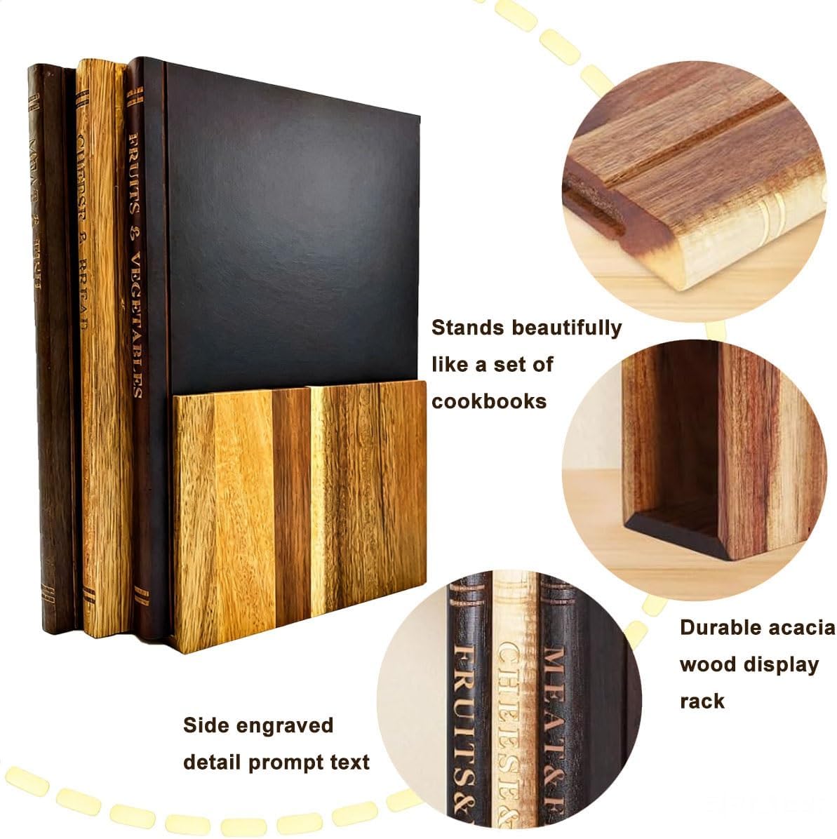 Rectangular Book Cutting Board Set of 3 for Kitchen, Wooden Carving Board with Stand, Easy to Store Serving Board, Reversible Butcher Block for Meat Cheese Bread
