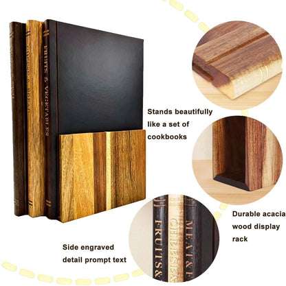 Rectangular Book Cutting Board Set of 3 for Kitchen, Wooden Carving Board with Stand, Easy to Store Serving Board, Reversible Butcher Block for Meat Cheese Bread