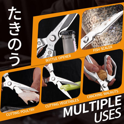 Japanese Kitchen Shears Black, Heavy Duty Poultry Shears, Kitchen Scissors for Meat Cutting, Chicken Bones, Gifts for Cooks Men Women Mom Dad