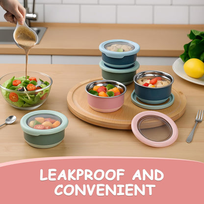 LemonRoad 36 Pack 7.5oz Stainless Steel Snack Containers Reusable Dressing Containers with Lids Lunch Box Chopsticks Knife Fork Spoon Flatware Set with Case for Meal Food Storage Picnic Travel