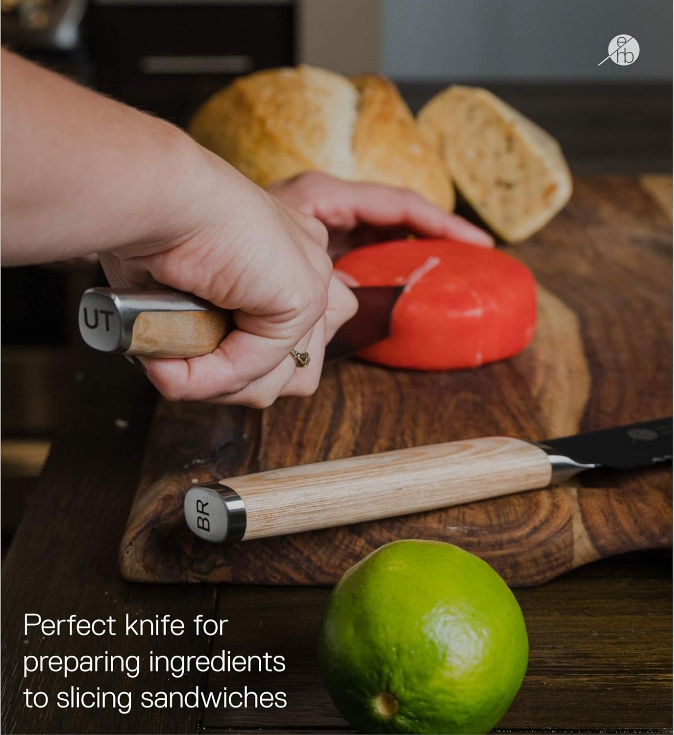 Everdure German Steel Professional Bread Knife, 10.55 Inch Serrated Edge Blade, Titanium Coated Blade with Pakka Wood Handle, Perfect Kitchen Knife for Slicing Bread Loaves, Bagels, Cake, and More