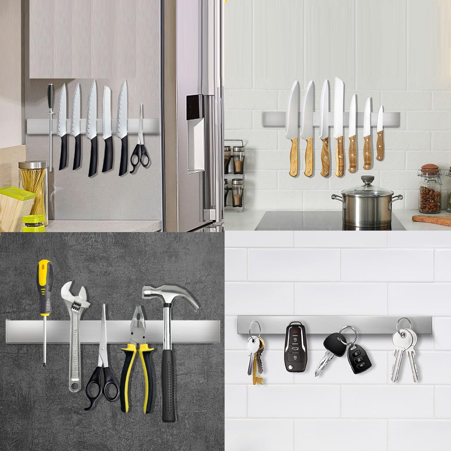 2 PCS Knife Magnetic Strip no Drilling (Refrigerator Applicable), 17 inch Magnetic Knife Holder for Wall, Premium Stainless Steel Magnetic Knife Bar, Used as Tool Holder, Knife Rack, and More