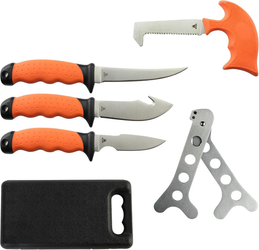 Miyake Deer Hunting Knife Set, 9 Pcs Field Dressing Kit with Portable Box, Skinning Knife, Butcher Knife, Gut Hook, Bone Saw, Spreader, Sharpener, Hunting Gifts for Men