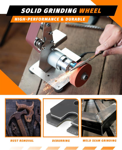 Mini Belt Sander, Electric Small Sander Knife Making Supplies, 7 Adjustable Speed Electric Knife Sharpener, Power Belt Grinder for Woodworking, Metal Working DIY (6.5'' x 6.8'' x 4.8'')