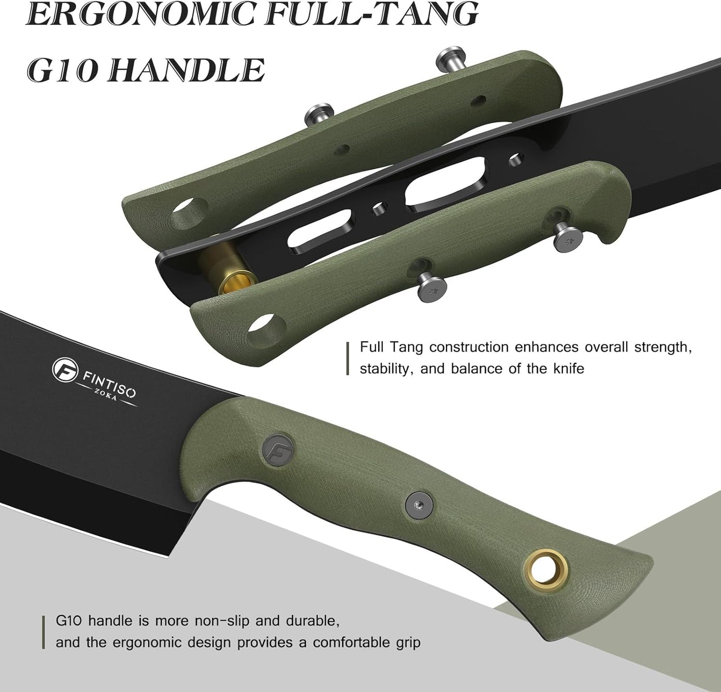 5.5 Inch Butcher Knife, 2-in-1 Chef & Meat Cleaver Knife with Sheath, Multipurpose Full Tang G10 Handle Kitchen Knives for Bone Chopping, 14C28N High Carbon Stainless Steel for Home and Outdoor