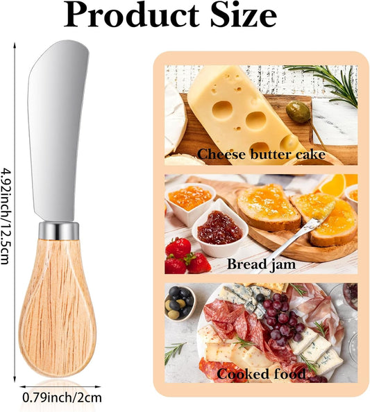 4Pcs Cheese Knife Spreader, Stainless Steel Cheese Spreaders Knives for Dips, Small Butter Knife Set with Wood Handle, Perfect for Soft Chees, Cold Butter, Jam, Charcuterie, Pastry