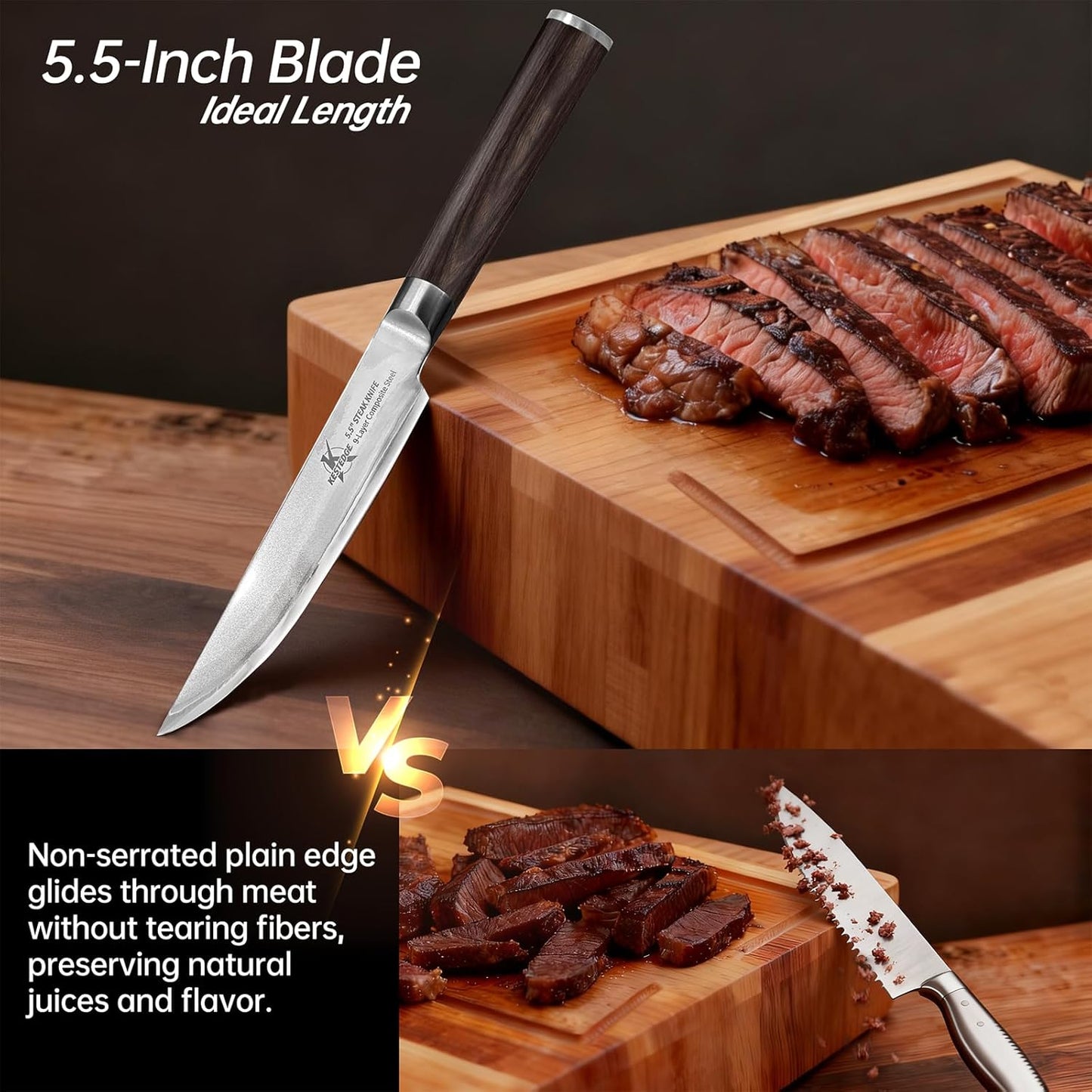 6-Piece Non Serrated Steak Knives Set, 67-Layer Damascus Steel 9Cr18MoV, Straight Edge Full Tang Wood Handle, Rust Proof Steak Knife Set of 6 with Luxury Gift Box for Wedding Anniversary