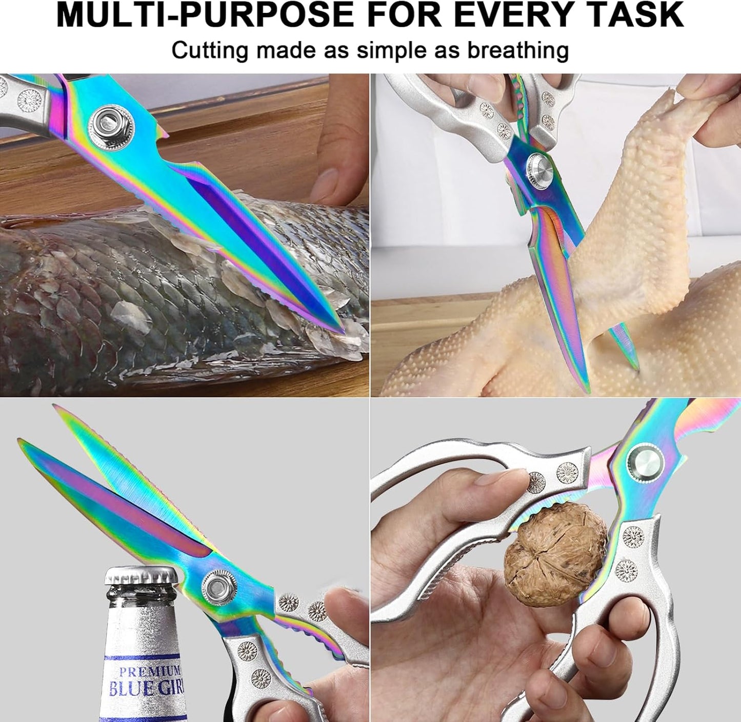 CGBE Kitchen Scissors All Purpose Heavy Duty, Ultra Sharp Stainless Steel Kitchen Shears Dishwasher Safe, Cooking Shears for Chicken, Poultry, Fish, Meat, Herbs & Grapes with Non-Slip Grips - Gold