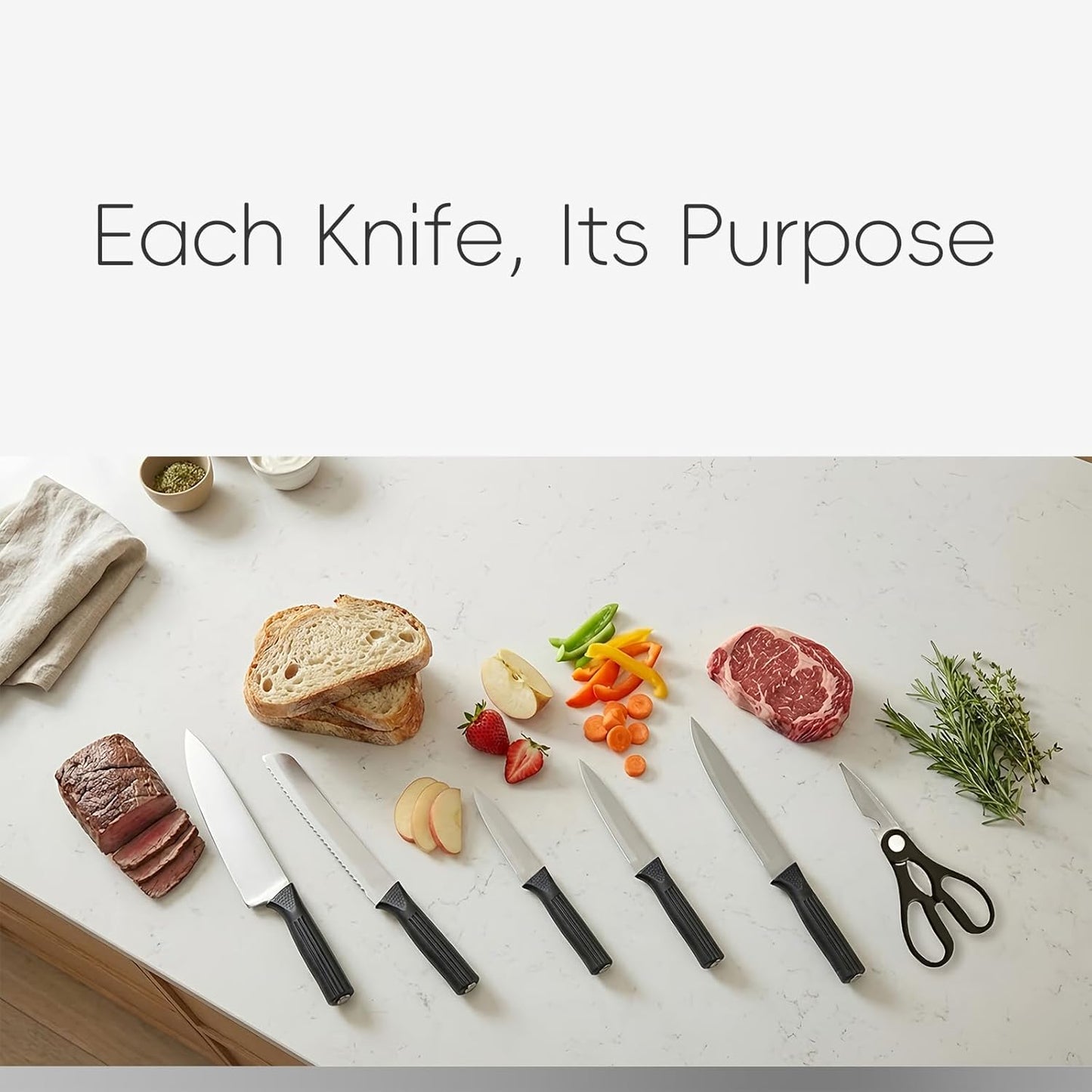 Knife set, 7-piece high-end kitchen knife set, with universal knife holder, rust proof and non stick high carbon stainless steel kitchen special sharp chef knife, can be placed in dishwasher