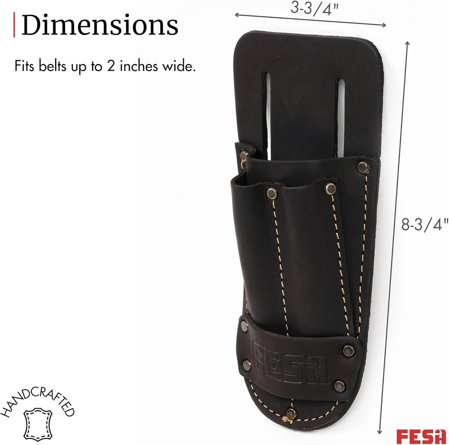 FESA Leather Utility Knife Pouch - Top Grain Leather Knife Pouch for Belt with 2 Pen/Pencil Pockets & Heavy Duty Reinforced Rivets - Fits Belts up to 2" - Handcrafted
