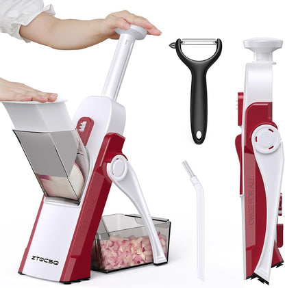 5 in 1 Safe Mandoline Slicer for Kitchen, Safe Vegetable Chopper, Paring Knife, Adjustable Thickness, Easy to Clean, Vegetable Slicer, Slicing, Strips, Shredding, Dicing, Chop (Black Knight)