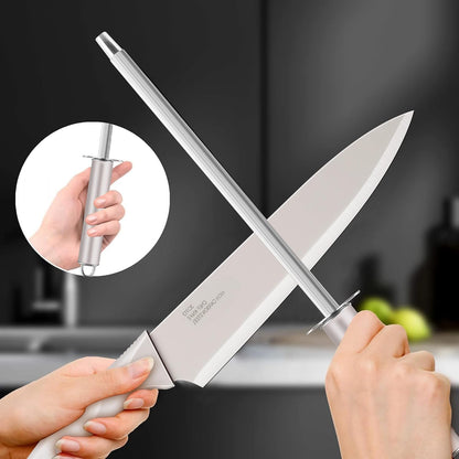 E-far Knife Set with Block, 15 Pieces Kitchen Knife Block Set with Sharpener, High Carbon Stainless Steel Sharp Chef Knife Set with Ergonomic Handles, Anti Rust, Black