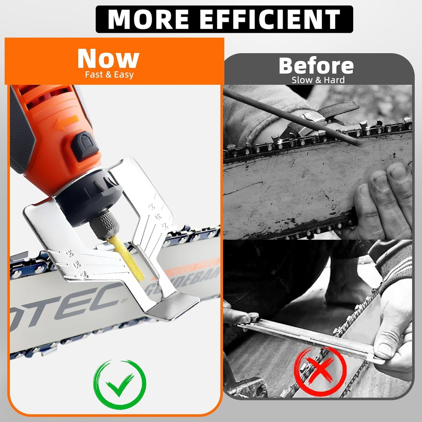 NEO-TEC Electric Chainsaw Sharpener Kit On-Saw Quick Sharpening Tool with Angle Guide 6 Titanium Diamond Bits Restores Dull Chains in Minutes for Forestry Professionals and DIY Yard Work