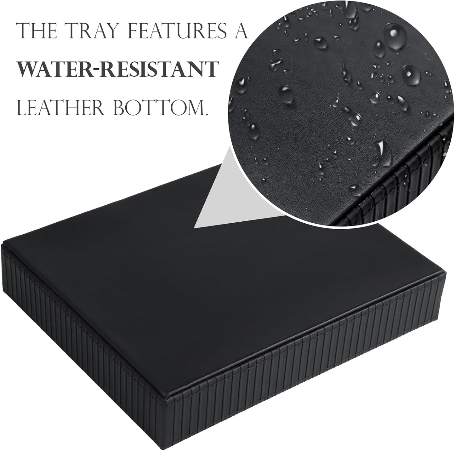 HofferRuffer Faux Leather Vanity Tray, Elegant Desktop Storage Organizer, Decorative Catchall for Perfume, Bathroom Valet, Nightstand or Dresser, 10.2 x 8.4 x 1.8 inches (Grey Stripe)