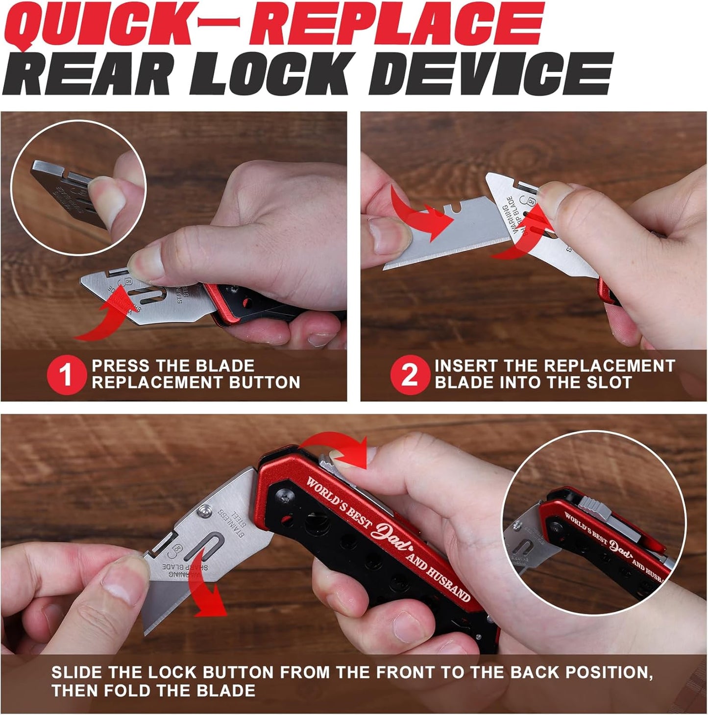 Utility Multitool Knife, Box Cutter, EDC, Work Folding Knifes, 6 in 1 Multitool for Men, Christmas Stocking Stuffers Gifts for Him Dad Grandpa Uncle Brother, Screwdrive, Extra 3 Razor Blades Included