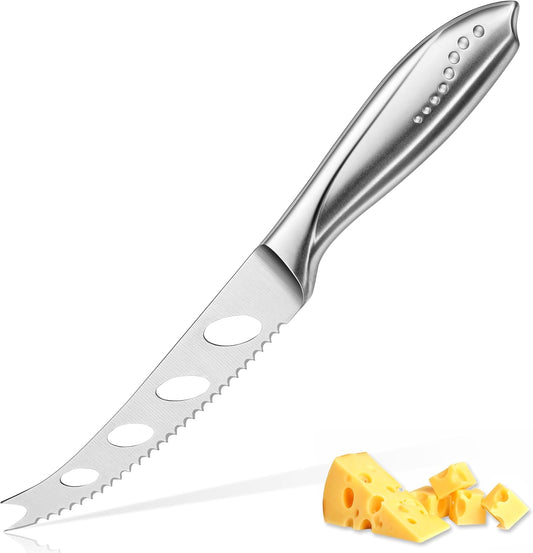 WELLSTAR Cheese Knife, Serrated Tomato Knife 5 Inch Sharp High Carbon Stainless Steel Blade for Cutting All Cheese Types – Silver