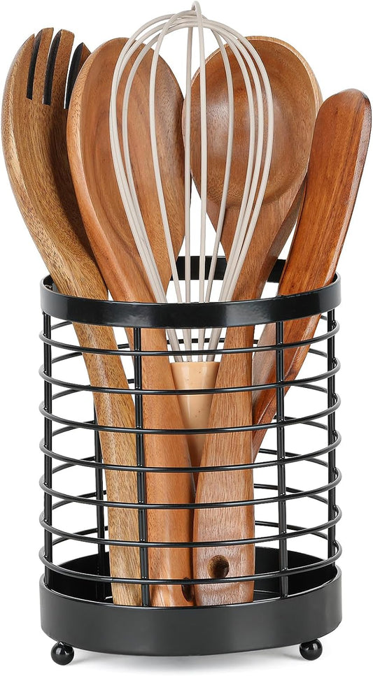 Utensil Holder for Kitchen Counter, Stainless Steel Utensil Crock for Cooking Tools, Spatula, Silverware Forks, Knives, Spoons Countertop Organizer