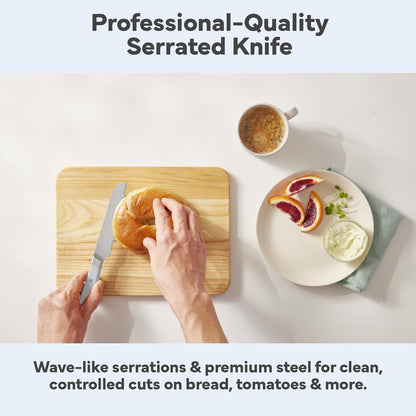 Misen Serrated Bread Knife - High-Carbon Japanese AUS8 Steel - Perfect for Soft Foods, Bread, Pastries, and Fruits - Verstatile Slicer, Razor-Sharp Edge, Durable Blade, Ergonomic Handle - 5", Blue