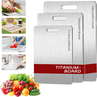 Titanium Cutting Board Set of 3, Upgraded 100% Pure Titanium Cutting Boards for Kitchen, Double Sided Food Grade Non Stick Chopping Cutting Boards for Cutting Meats Fruits Vegetables (3Pcs-S+M+L)