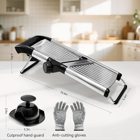 Mandoline Slicer for Kitchen, Adjustable Stainless Steel Vegetable Slicer with Safety Gloves & Food Holder, Potato Onion Tomato Julienne Cutter, Non-Slip Manual Mandolin-3