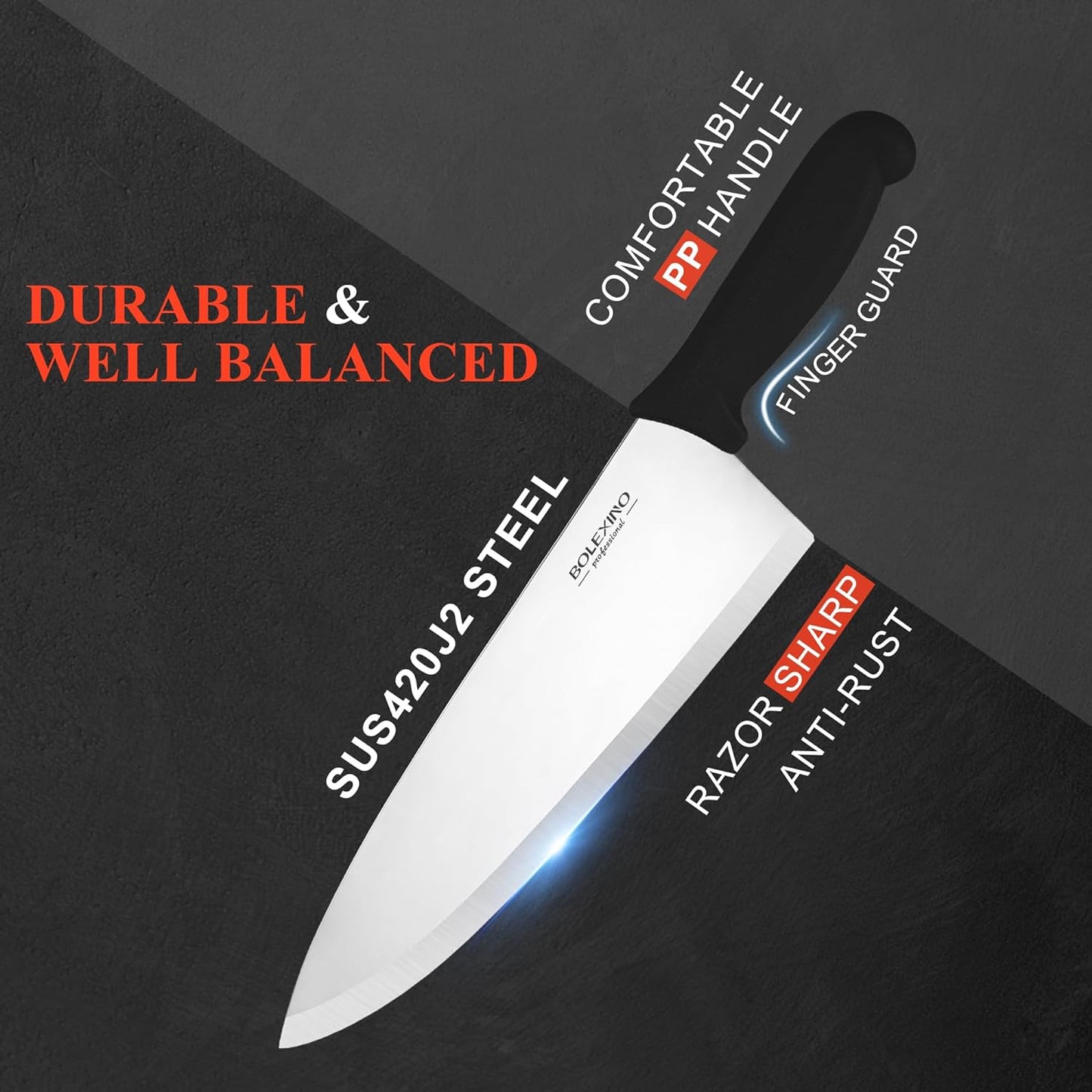 10 inch Japanese High Carbon Stainless Steel Chef Knife, Professional Sharp Wide Cook Knife with Non-slip Ergonomic Handle, for Kitchen Home Restaurant (Green)
