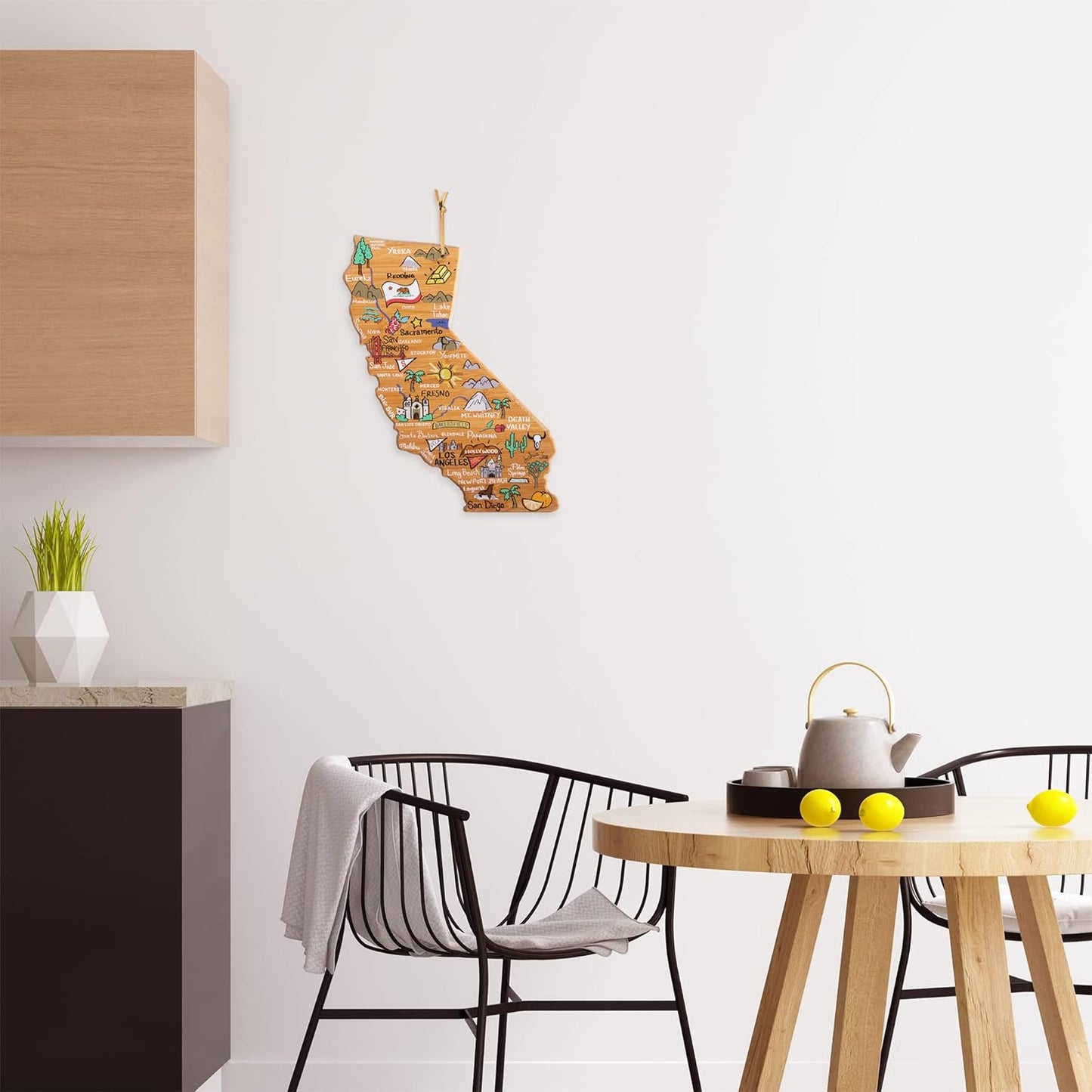 Totally Bamboo Tennessee State Shaped Cutting Board and Charcuterie Serving Platter with Artwork by Fish Kiss, Includes Hang Tie for Wall Display - Colors A