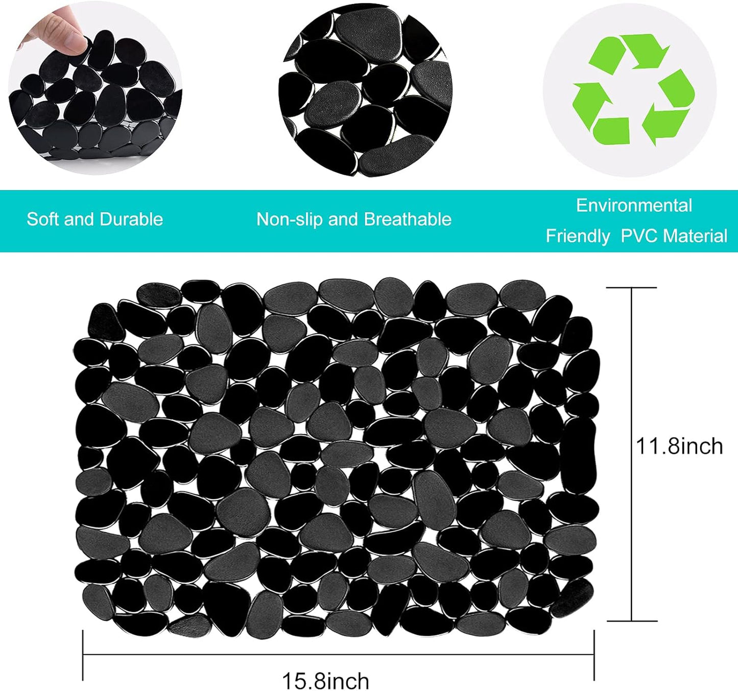 Coopay Kitchen Sink Mat Pebble Protect Mat PVC Eco-friendly Adjustable Stainless steel/ Porcelain Dish Drying Pad Protector for Bottom of Kitchen Sink, 15.8 x 11.8 inches (2 Pack, Black and Gray)