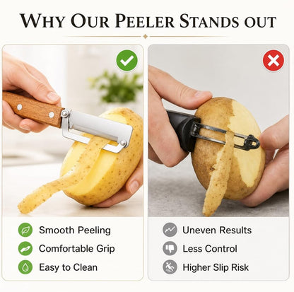 2Pcs Multifunctional Vegetable Peeler, Fruit Peeler Kitchen Peeler Knife Bottle Opener Included, A Vegetable Peeler Suitable For Most Vegetables And Fruits. Non-Slip Wooden Handle Design.