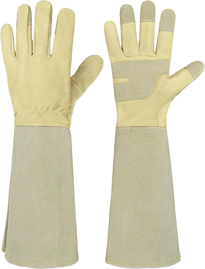HANDLANDY Rose Pruning Gloves for Men & Women, Long Thorn Proof Gardening Gloves, Breathable Pigskin Leather Gauntlet, Best Garden Gifts & Tools for Gardener