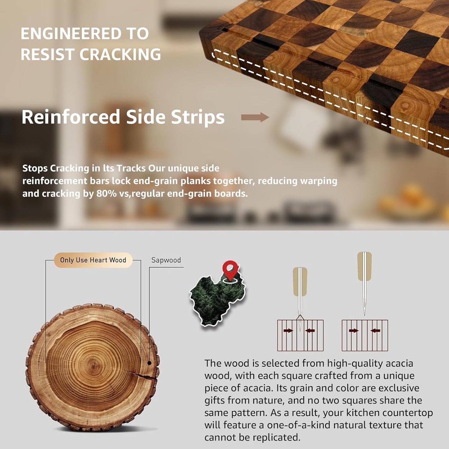 Walnut Wood Cutting Board for Kitchen, End Grain Chopping Board with Juice Groove, Heavy Duty Checkered Board for Cheese and Vegetables, Non-slip Feet, 14" × 11" × 1.5"