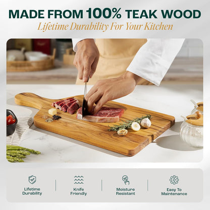 Yes4All Durable Acacia Cutting Boards for Kitchen, [17''Lx13''Wx1.5” Thick] Medium Edge Grain Cutting Board, Pre Oiled Wood Cutting Boards, Thick Chopping Board w/Juice Grooves and Easy Grip Handle