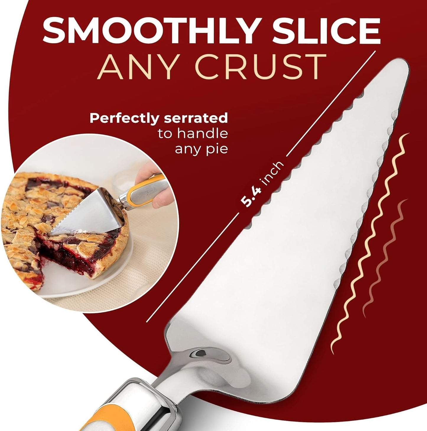 Orblue Pie Server, Essential Kitchen Tool, Serrated on Both Sides, Great for Right or Left Handed Chef, Stainless Steel Flatware , Cake Cutter,White