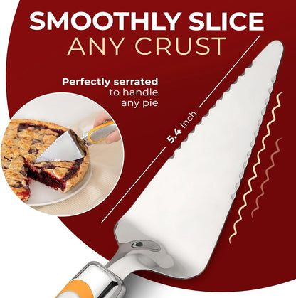 Orblue Pie Server, Essential Kitchen Tool, Serrated on Both Sides, Great for Right or Left Handed Chef, Stainless Steel Flatware , Cake Cutter,White