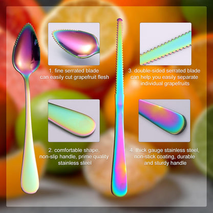 3pcs Grapefruit Spoons and Knife Set with Serrated Edge, Stainless Steel Grapefruit Curved Serving Utensils for Citrus Lemon Kiwi Melon Lime Pitaya Fruit