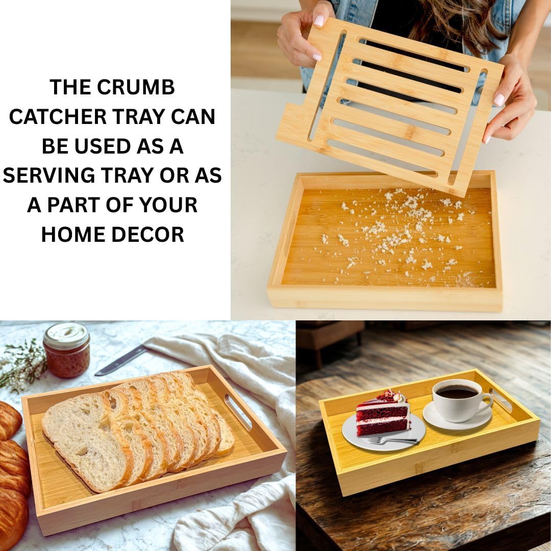 Bread Slicer for Sourdough & Homemade Bread - Fits Round, Loaf & Baguette Bread. Bamboo Bread Cutting Guide W/Crumb Tray - Foldable - Knife Not Included. Recommended: Serrated Knife Blade 10-12 Inches